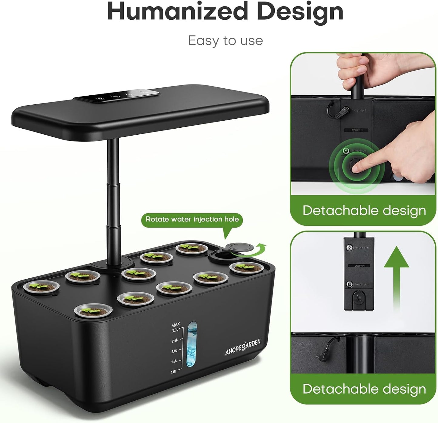 Indoor Garden Hydroponics Growing System: 10 Pods Plant Germination Kit Herb Vegetable Growth Lamp Countertop with LED Grow Light - Hydrophonic Planter Grower Harvest Lettuce