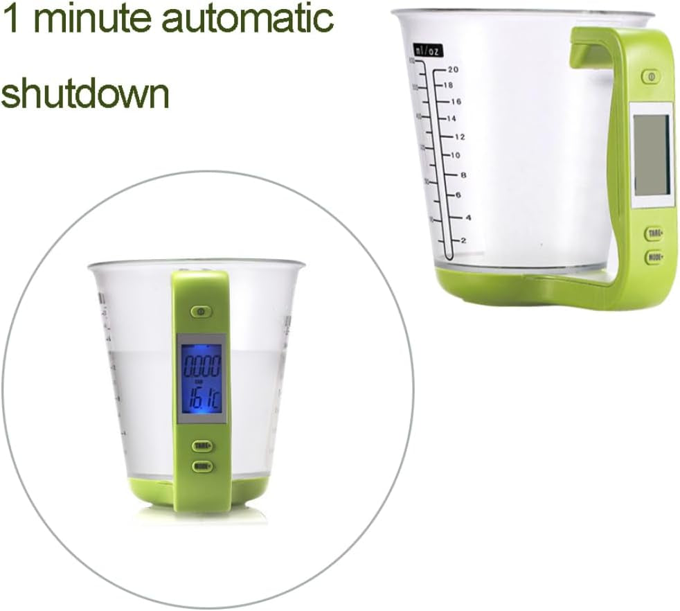 Kitchen Electronic Measuring Instrument Cup Multi Function Digital Measuring Jug Kitchen Weigh Temperature Volume Cup Scale with Detachable Lcd Display Green