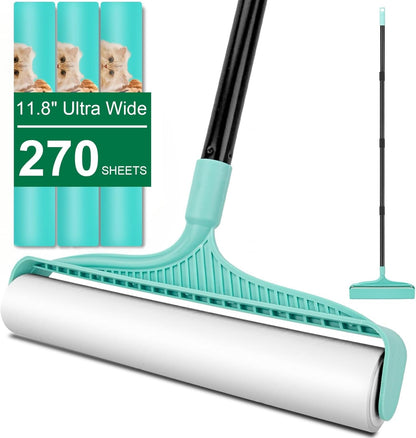 Large Lint Rollers for Pet Hair Extra Sticky, 11.8" Wide Giant Lint Roller with 53" Long Handle, Big Pet Hair Sticky Remover for Floor Carpets Couch Clothes (270 Sheets)