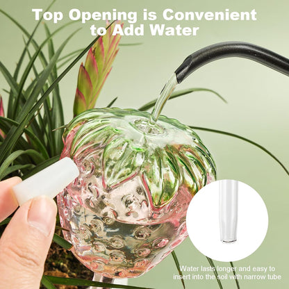 Strawberry Plant Watering Globes Set of 2, Large Water Bulbs for Indoor Plants, Glass Self Watering Planter Insert, Top-Fill Watering Globes for Indoor Outdoor Plants