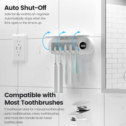 Toothbrush Holder, 5 Toothbrush Slots & Timer Function, Cordless Wall Mounted Toothbrush Holders for Bathrooms