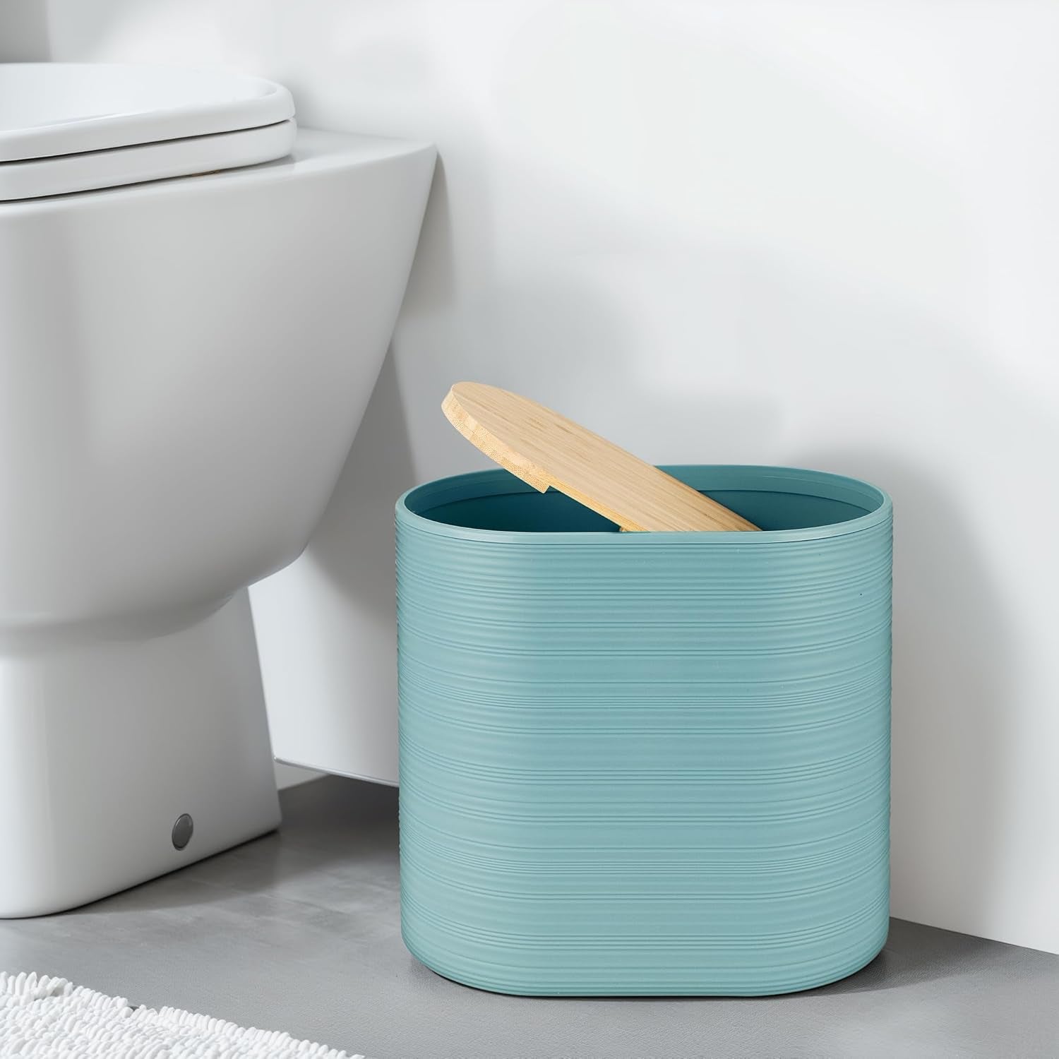 Bathroom Accessories Set 11Pcs,Complete Bathroom Organizer with Trash Can,Soap Dispenser,Toothbrush Holder,Toilet Brush & Qtip Holders,Modern Plastic Bathroom Decor for Home & Apartment (Blue)