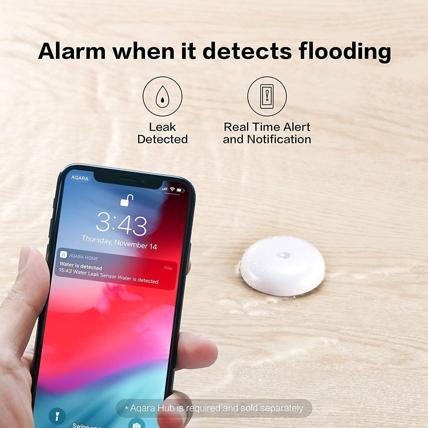 Water Leak Sensor 3 Pack, Zigbee Wireless Water Leak Detector for Alarm System and Smart Home Automation, Requires  HUB, App Notifications, for Kitchen, Bathroom, Basement, Works with IFTTT
