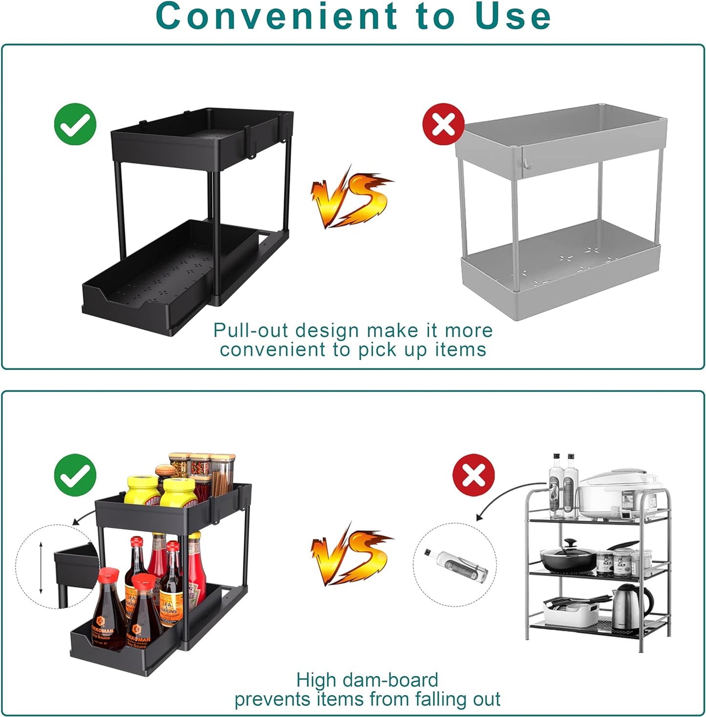 under Sink Organizer 2 Pack, Bathroom Cabinet Organizer, 2 Tier Sliding Cabinet Basket Organizer Drawer, Multi-Purpose Bath Collection Baskets for Bathroom (Black)