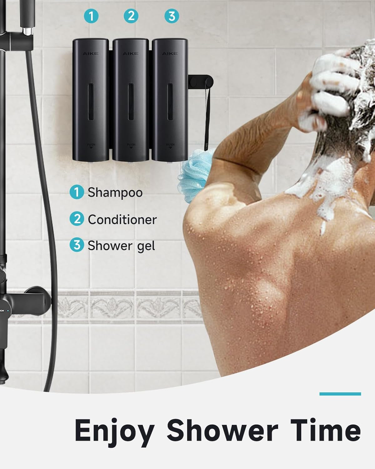 3 Chambers Shower Shampoo and Conditioner Dispenser 3 X 11.8 Fl.Oz. for Bathroom(Dark Silver)