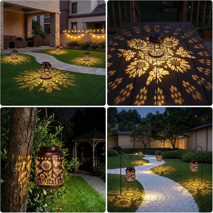 Outdoor Waterproof Solar Lanterns Bee & Sunflower Hanging Solar Garden Light, Christmas Birthday Gifts for Women Mom Grandma, Metal Solar Decoration outside for Yard, Patio, Backyard, Porch