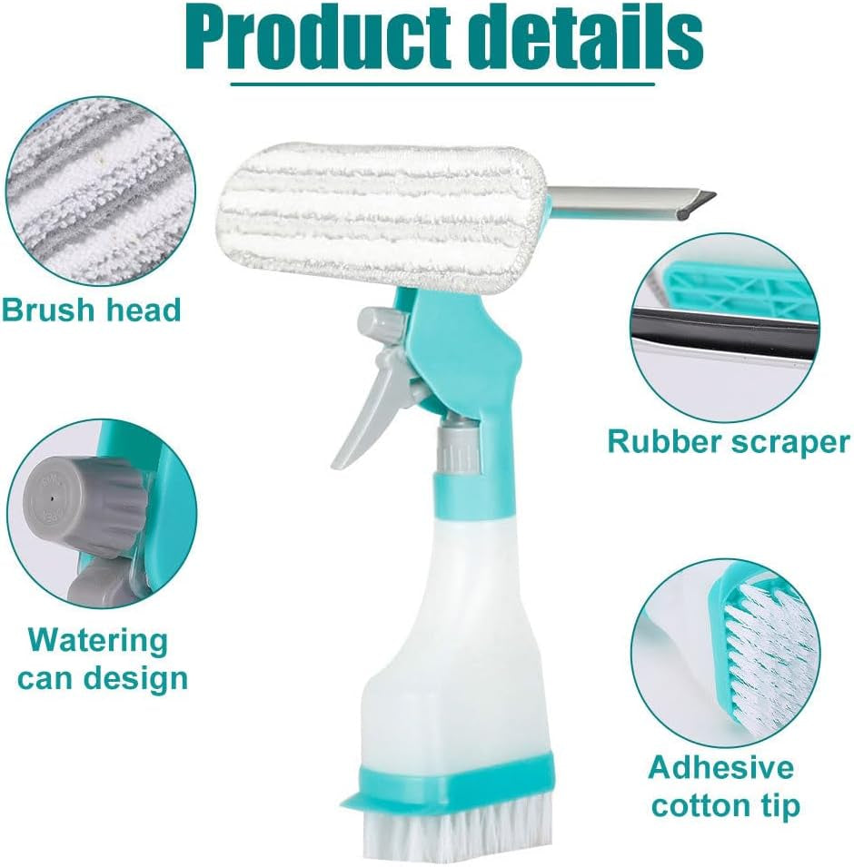 4 in 1 Window Cleaning Kit,Multifunction Window Cleaner Tool with Spray Bottle Squeegee & Microfiber Washer Head for Indoor Outdoor Glass Shower Car