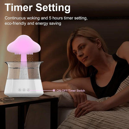 Cloud Rain Humidifier for Bedroom with Soothing Rain Sounds Sleep Aid, Waterfall Night Light, Mushroom Design Air Moisturizer，Room Decor Aesthetic for Living Room (White)