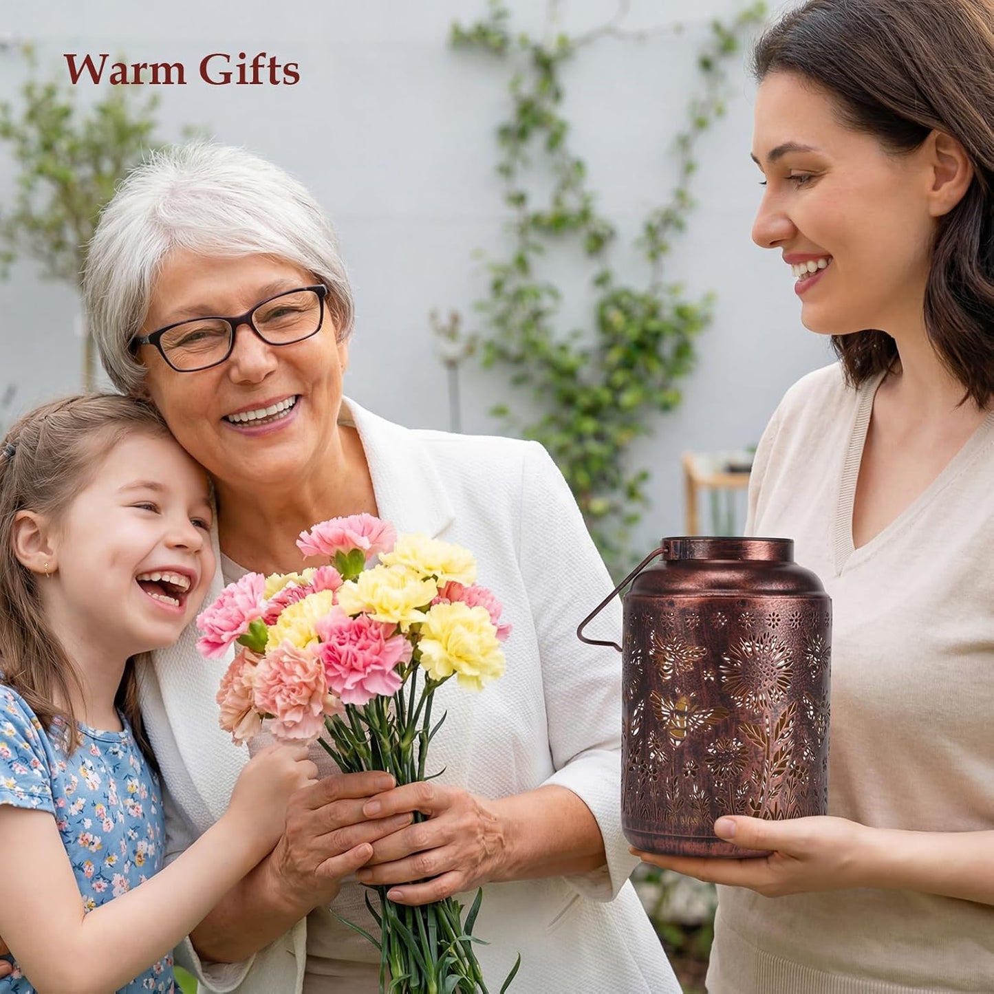 Outdoor Waterproof Solar Lanterns Bee & Sunflower Hanging Solar Garden Light, Christmas Birthday Gifts for Women Mom Grandma, Metal Solar Decoration outside for Yard, Patio, Backyard, Porch