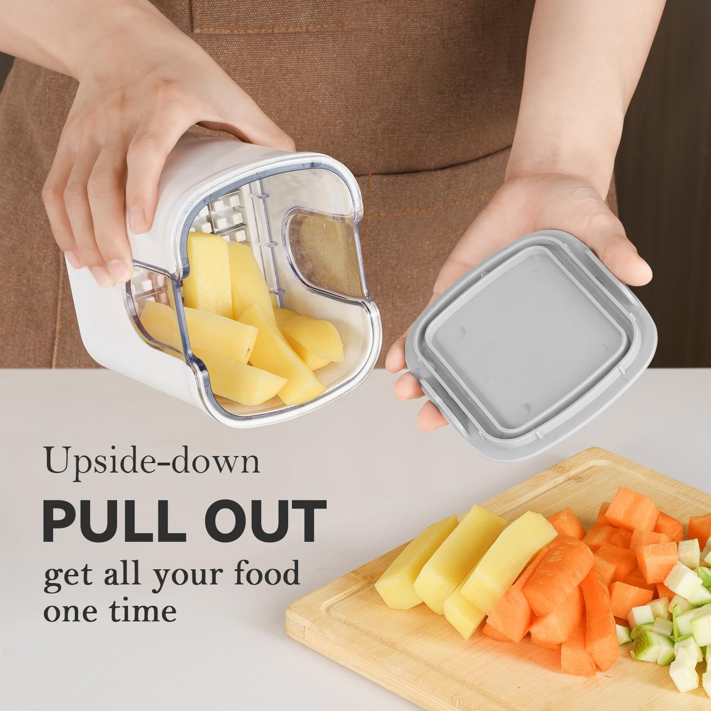 Multifunctional Vegetable Chopper White - 3 Interchangeable Blades Potato French Fry Cutter with Container & Storage Box Food Chopper Dicer for Cucumber, Tomato, Carrot, Onion