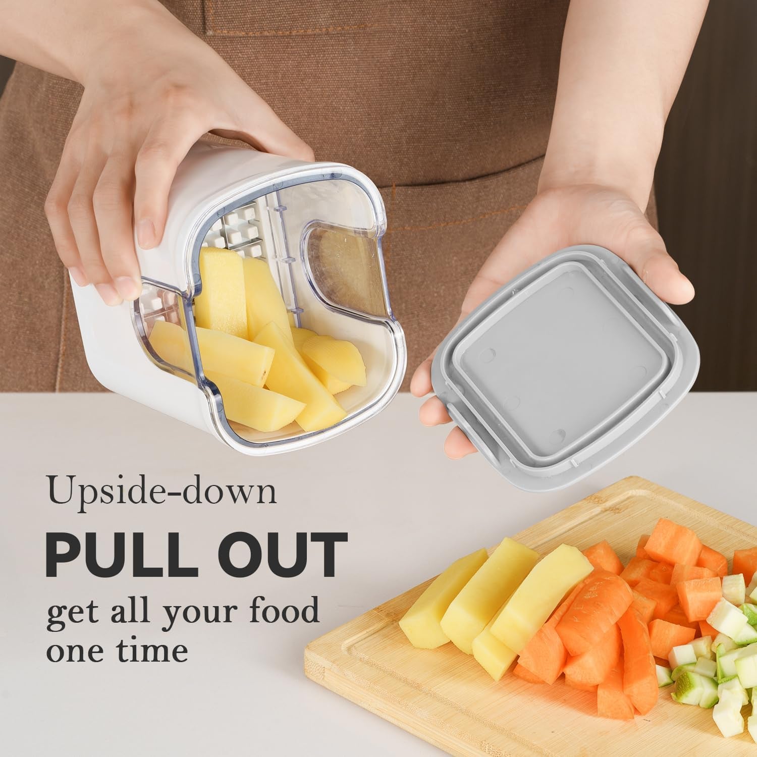 Multifunctional Vegetable Chopper White - 3 Interchangeable Blades Potato French Fry Cutter with Container & Storage Box Food Chopper Dicer for Cucumber, Tomato, Carrot, Onion