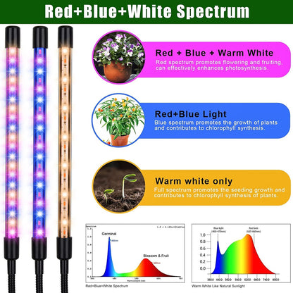 Grow Lights for Indoor Plants,5 Heads Red Blue White Full Spectrum Plant Light with 15-60" Adjustable Tripod Stand, Indoor Grow Lamp with Remote Control and Auto On/Off Timer Function