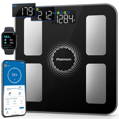Smart Scale for Body Weight and Fat, Large Display with 6 Auto-Rotating Metrics, Bathroom Scale with 20 Body Measurements, Fitness App & Apple Watch Sync, Compatible with Ios & Android