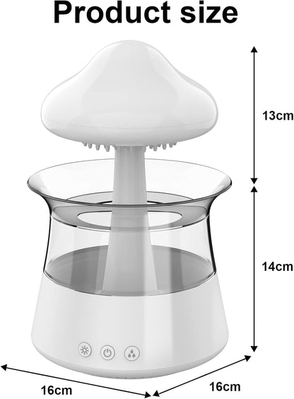 Cloud Rain Humidifier for Bedroom with Soothing Rain Sounds Sleep Aid, Waterfall Night Light, Mushroom Design Air Moisturizer，Room Decor Aesthetic for Living Room (White)