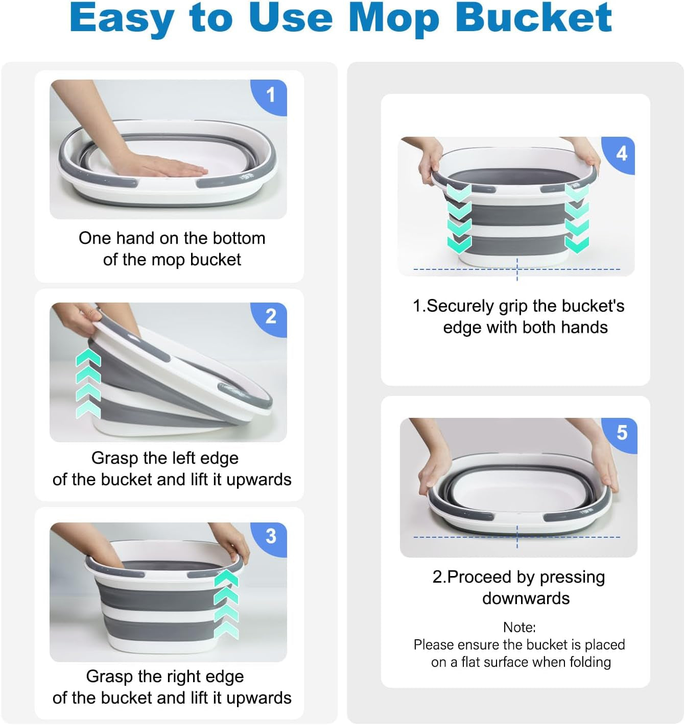 16L Collapsible Mop Bucket with Handles - Space Saving Foldable Silicone Tub for Cleaning, Laundry, Storage - Portable Wash Basin for Home & Car - 4.2 Gallon Compact Utility Bucket