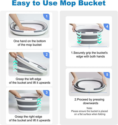 16L Collapsible Mop Bucket with Handles - Space Saving Foldable Silicone Tub for Cleaning, Laundry, Storage - Portable Wash Basin for Home & Car - 4.2 Gallon Compact Utility Bucket