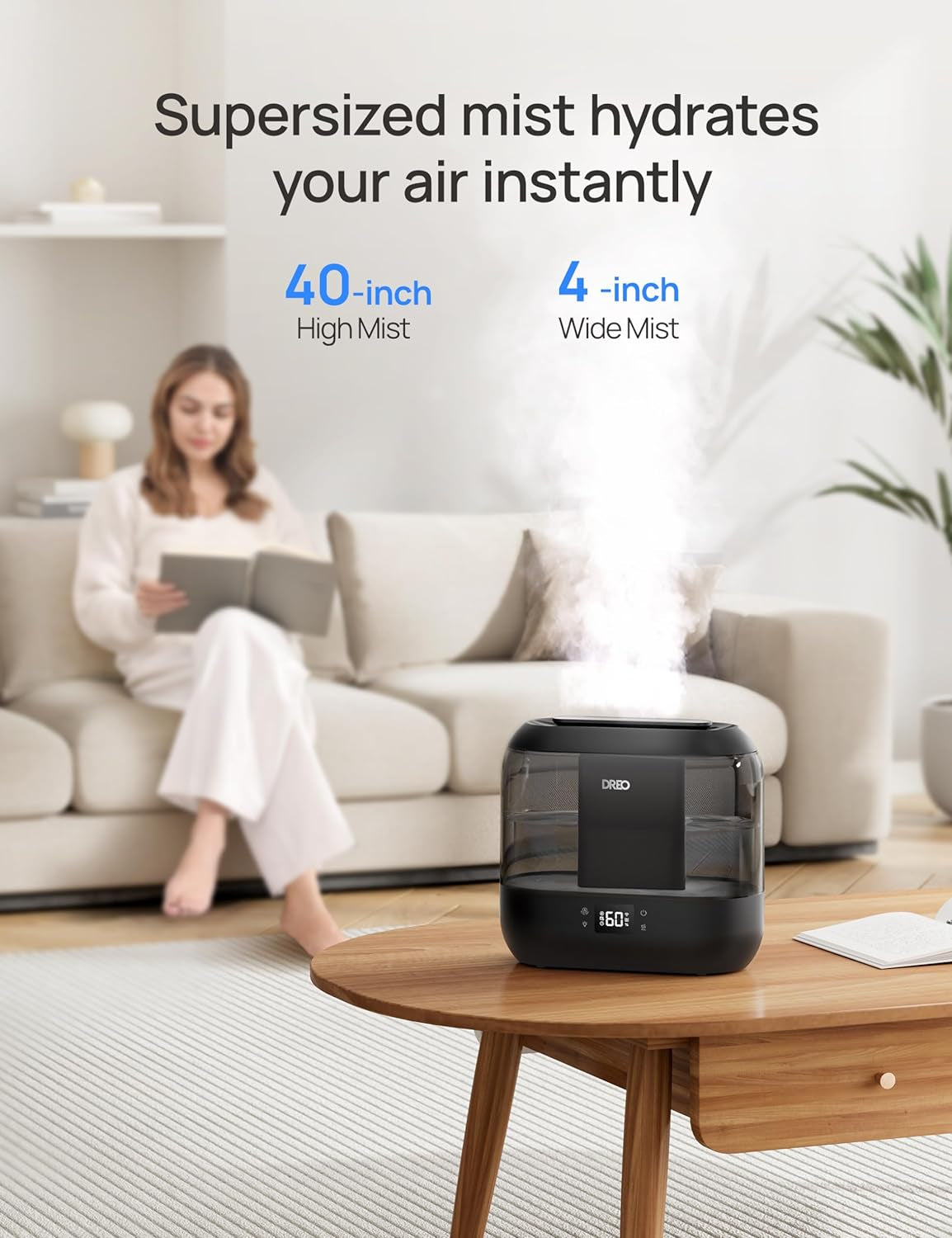 Smart Humidifiers for Bedroom, Top Fill 4L Supersized Humidifier Large Room with 28 Db, 36H Runtime, Touch/App/Voice Control, Nightlight, Cool Mist Humidifiers for Baby, Plants, Indoor, Black