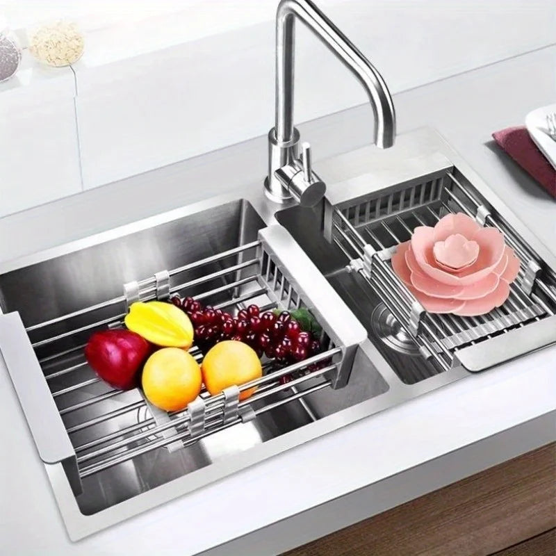 Retractable Drain Basket for Kitchen Sink Storage Basket for Washing Fruits and Vegetables Multifunctional Drain Rack