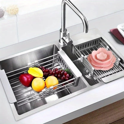 Retractable Drain Basket for Kitchen Sink Storage Basket for Washing Fruits and Vegetables Multifunctional Drain Rack
