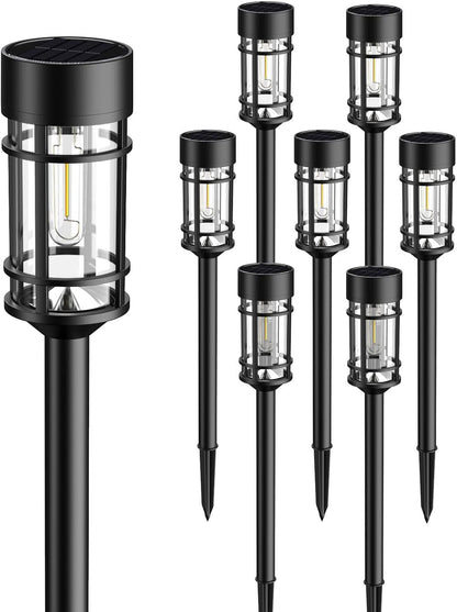 Solar Lights Outdoor Waterproof, 8 Pack 21" Solar Pathway Lights with Metal & Glass, Auto On/Off Garden Lights for Yard, Landscape, Driveway Walkway