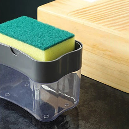 1 for Household Kitchen 2 in 1 Pressing Soap Liquid Box, Easy to Replenish, Durable, for Sponge, Dish Cloth, Pot Brush, Black