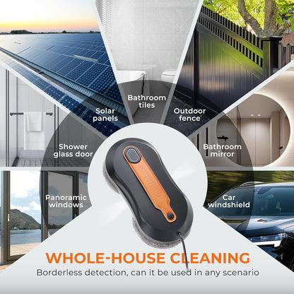 Window Cleaning Robot with Dual Water Spray, APP and Remote Control, Automatic Window Cleaner with Leather Belt for Frame Glass, Triple Safety System, Smart Path Detection