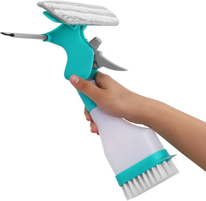 4 in 1 Window Cleaning Kit,Multifunction Window Cleaner Tool with Spray Bottle Squeegee & Microfiber Washer Head for Indoor Outdoor Glass Shower Car