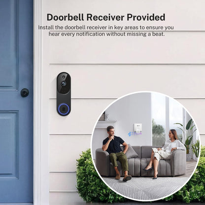 1080P Wireless Wi-Fi Video Doorbell Camera with Two Way Audio, Night Vision, Cloud Storage, Smart AI Motion Detection, Support 2.4Ghz Wi-Fi Only