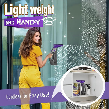 Window Vacuum Squeegee Cordless, 2000Pa Electric Window Cleaner with Power Blade, Vacuum Squeegee for Window Cleaning, Streak-Free Window Vacuum with 360Ml Spray Bottle for Windows, Mirrors, Tiles
