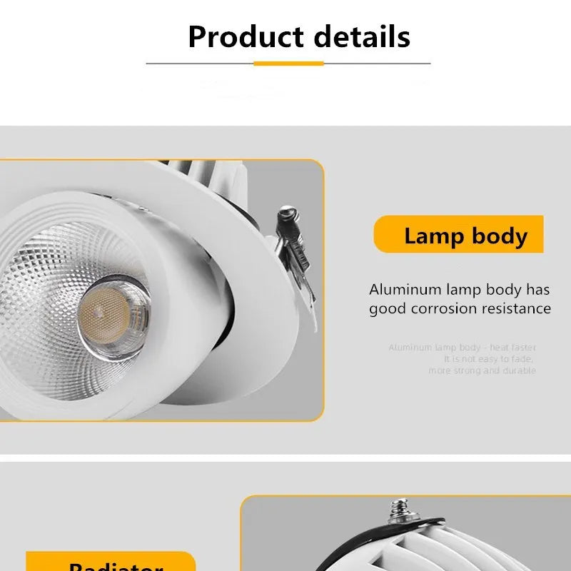 Led downlight light 5W 7W 10W 12W 20W 30W Recessed led light 360 degree rotatable Ceiling Spot Light ceiling recessed Lights