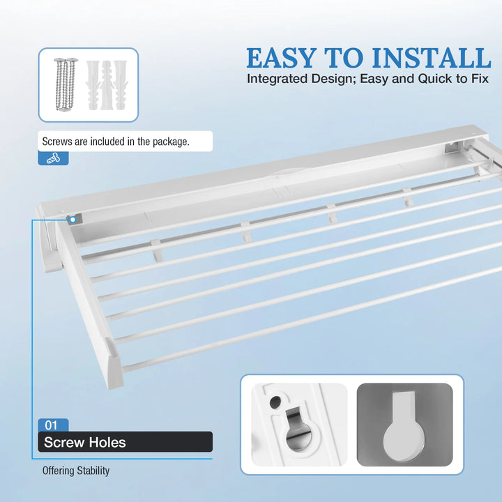 Space-Saving Foldable 7-Rod Wall-Mounted Drying Rack - Versatile Retractable Dryer for All Your Drying Needs