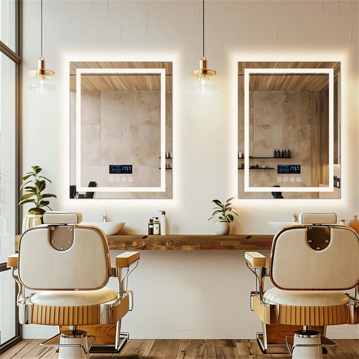 Transform Your Bathroom with the Smart LED Rectangular Mirror Featuring Bluetooth Speakers, Time & Temperature Display, and Anti-Fog Technology