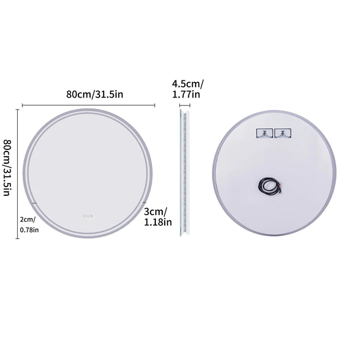 Illuminate Your Space with the 80cm Round LED Bathroom Mirror - Touch Screen, Dimmable, and Anti-Fog Technology