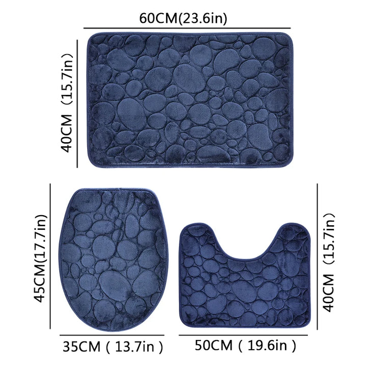 Elevate Your Bathroom with Our Luxurious Three-Piece Non-Slip Floor Mat Set – Soft, Water-Absorbing, and Eco-Friendly Design with Modern Stone Pattern