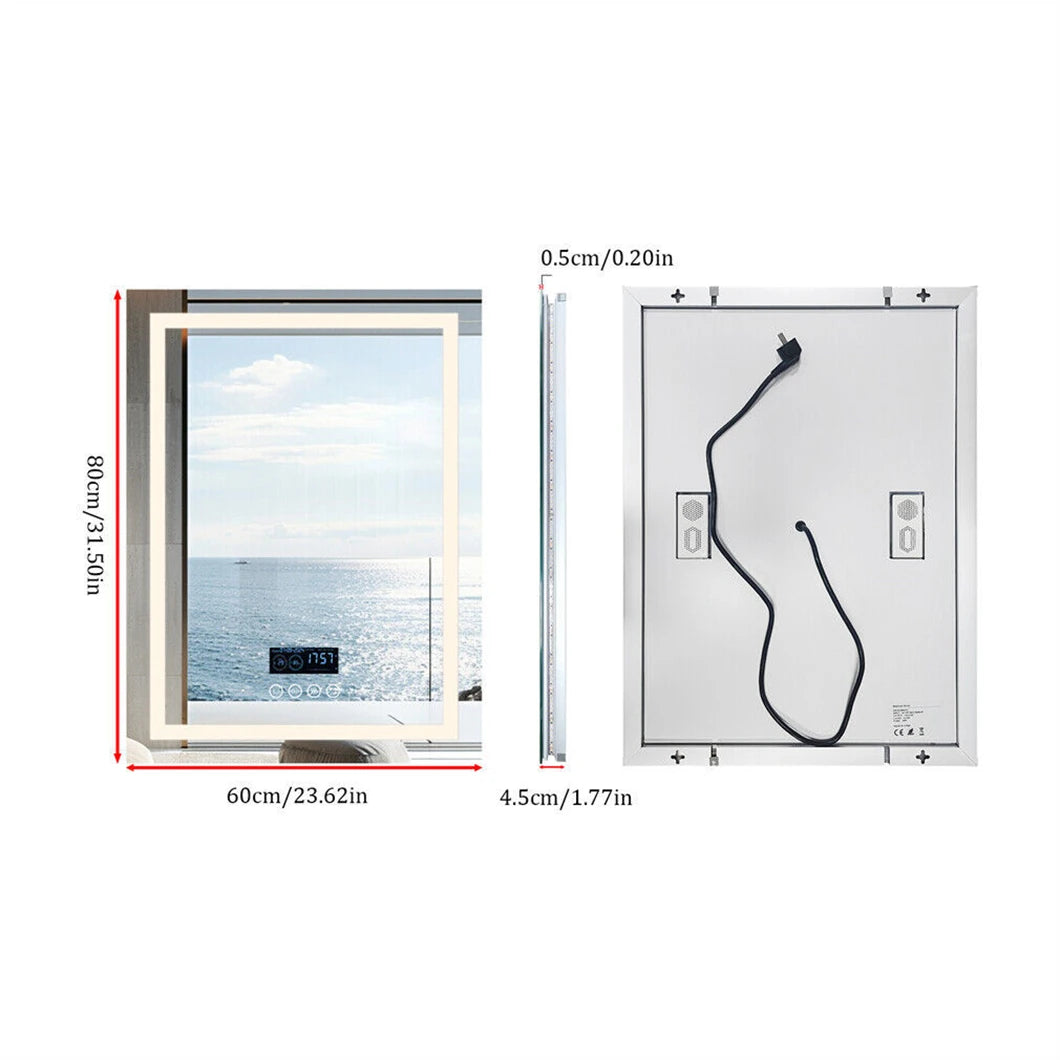 Transform Your Bathroom with the Smart LED Rectangular Mirror Featuring Bluetooth Speakers, Time & Temperature Display, and Anti-Fog Technology