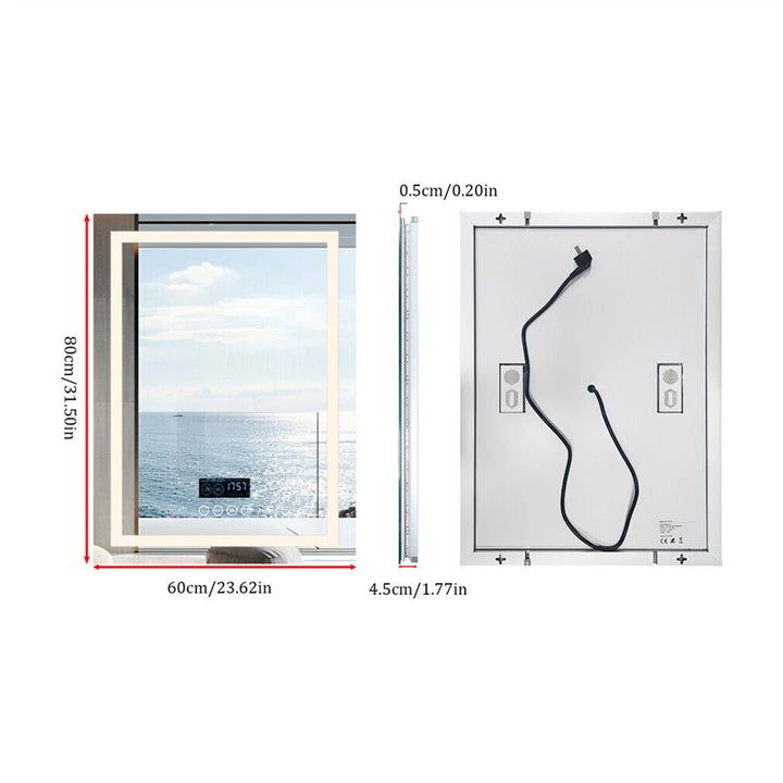 Transform Your Bathroom with the Smart LED Rectangular Mirror Featuring Bluetooth Speakers, Time & Temperature Display, and Anti-Fog Technology