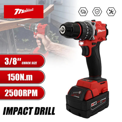 Small Electric Drill 150N.m brushless Cordless Impact Drill of Decoration Team for 18V Milwaukee Battery pin Power Tool