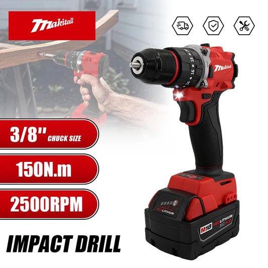 Small Electric Drill 150N.m brushless Cordless Impact Drill of Decoration Team for 18V Milwaukee Battery pin Power Tool