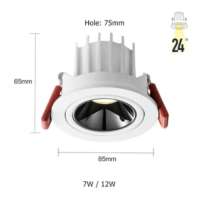 Led Downlight Recessed Deep Anti-glare Led Ceiling Downlights Single/ Double Dimmable 12W 24W For Home Bedroom Spot Office Lamp