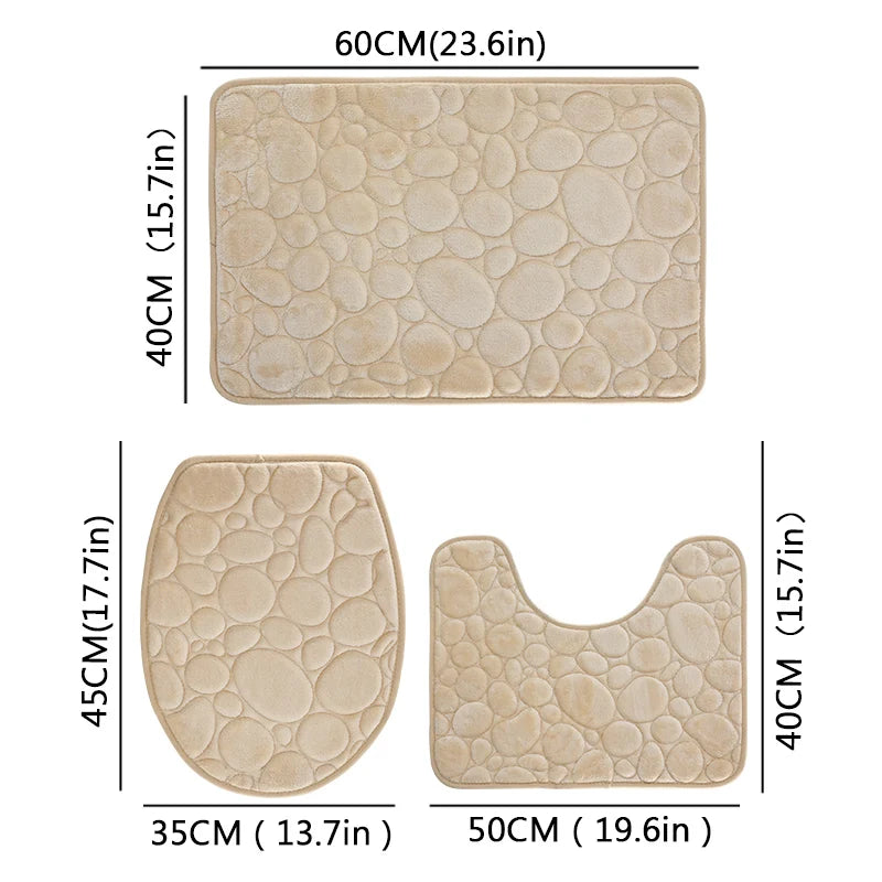 Elevate Your Bathroom with Our Luxurious Three-Piece Non-Slip Floor Mat Set – Soft, Water-Absorbing, and Eco-Friendly Design with Modern Stone Pattern