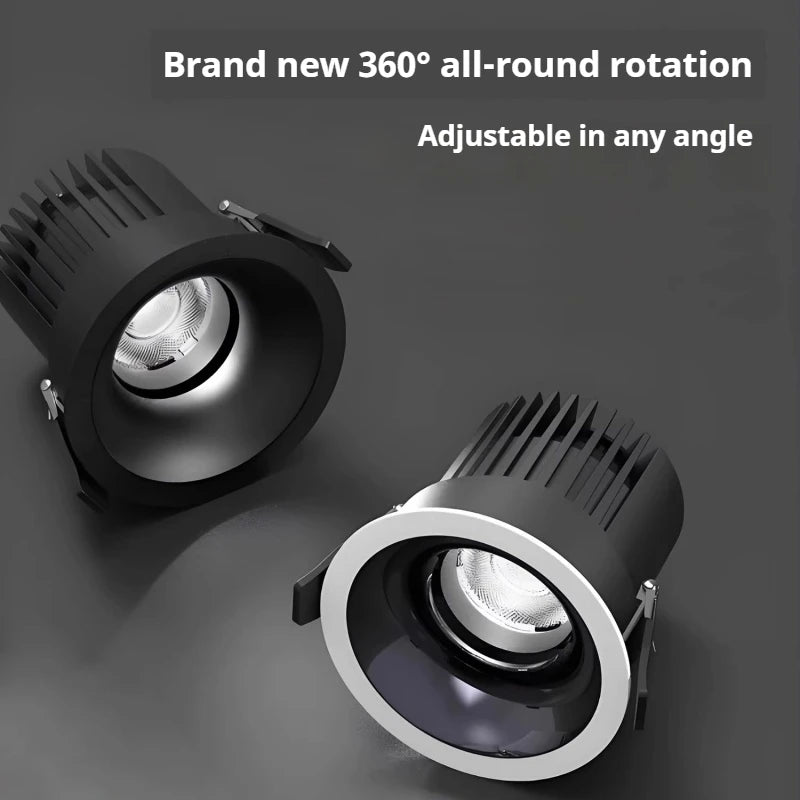 Recessed LED Downlight COB 9W 12W 15W 18W 24W 360° Adjustable Angle Ceiling Lamp Round Panel Light Dimmable Spotlight 110V 220V