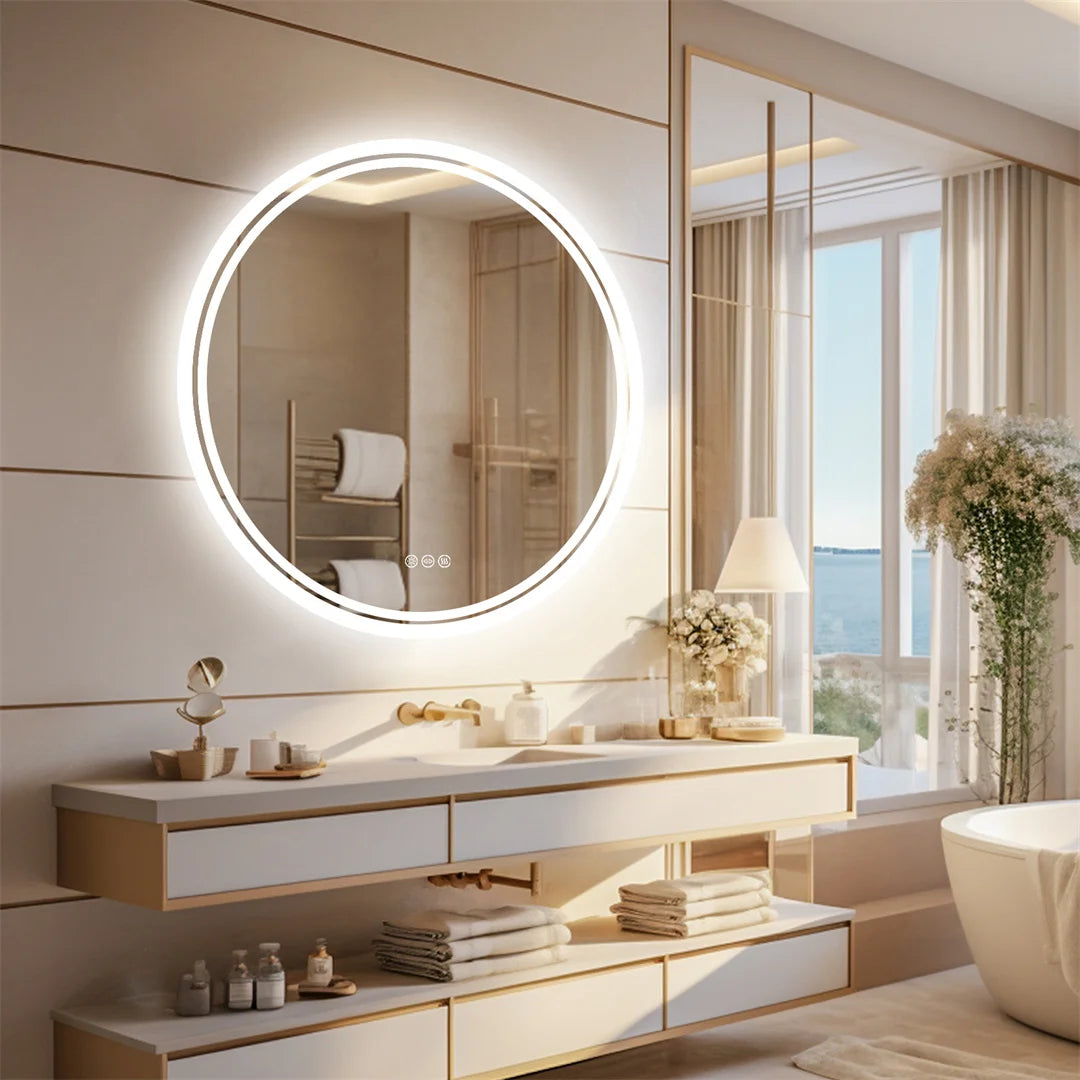 Illuminate Your Space with the 80cm Round LED Bathroom Mirror - Touch Screen, Dimmable, and Anti-Fog Technology