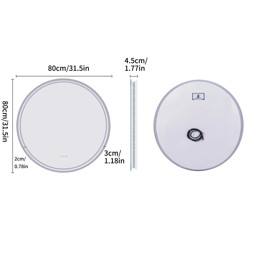 Illuminate Your Space with the 80cm Round LED Bathroom Mirror - Touch Screen, Dimmable, and Anti-Fog Technology