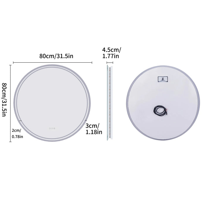 Illuminate Your Space with the 80cm Round LED Bathroom Mirror - Touch Screen, Dimmable, and Anti-Fog Technology