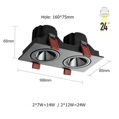 Led Downlight Recessed Deep Anti-glare Led Ceiling Downlights Single/ Double Dimmable 12W 24W For Home Bedroom Spot Office Lamp