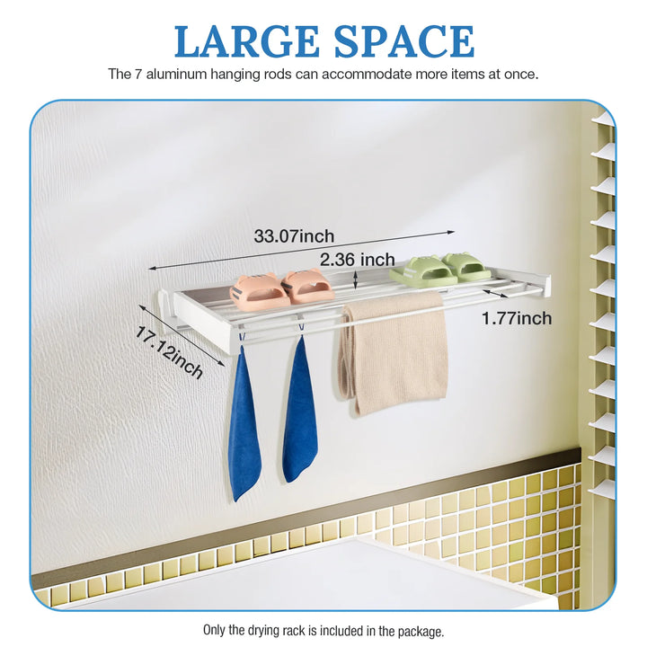 Space-Saving Foldable 7-Rod Wall-Mounted Drying Rack - Versatile Retractable Dryer for All Your Drying Needs