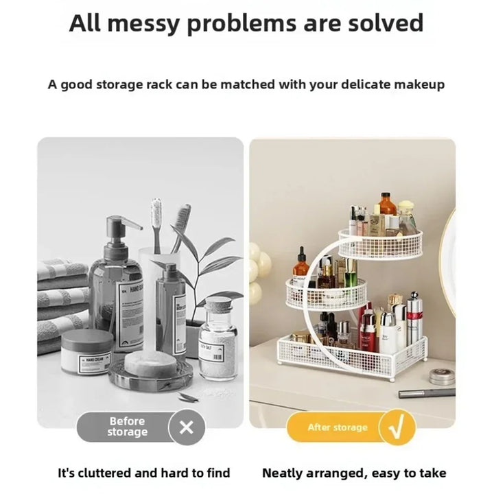 Transform Your Beauty Space with the Multi-Layer Metal Makeup Storage Rack - Effortless Organization for Every Cosmetic Lover