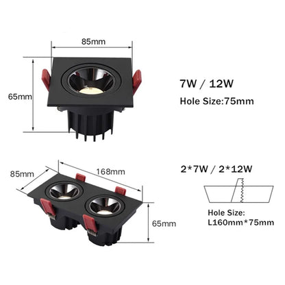 Led Downlight Recessed Deep Anti-glare Led Ceiling Downlights Single/ Double Dimmable 12W 24W For Home Bedroom Spot Office Lamp