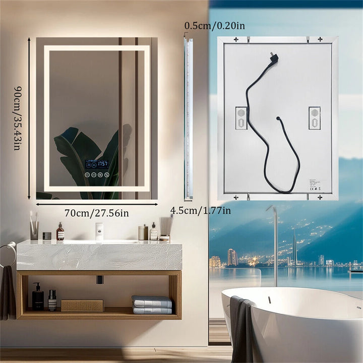 Transform Your Bathroom with the Smart LED Rectangular Mirror Featuring Bluetooth Speakers, Time & Temperature Display, and Anti-Fog Technology