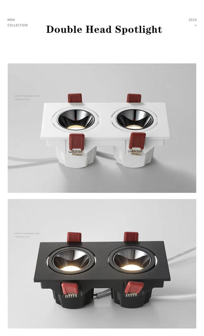 Led Downlight Recessed Deep Anti-glare Led Ceiling Downlights Single/ Double Dimmable 12W 24W For Home Bedroom Spot Office Lamp